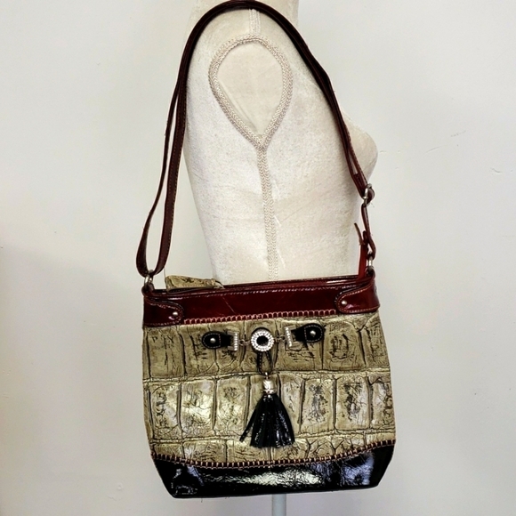 MC Handbags - Vintage MC Faux Leather Croc Embossed Shoulder Crossbody Bag Unused EUC